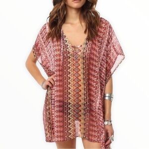 O’Neill Tallulah Print Sheer Coverup Tie Neck Pool Beach Cover Top Blouse